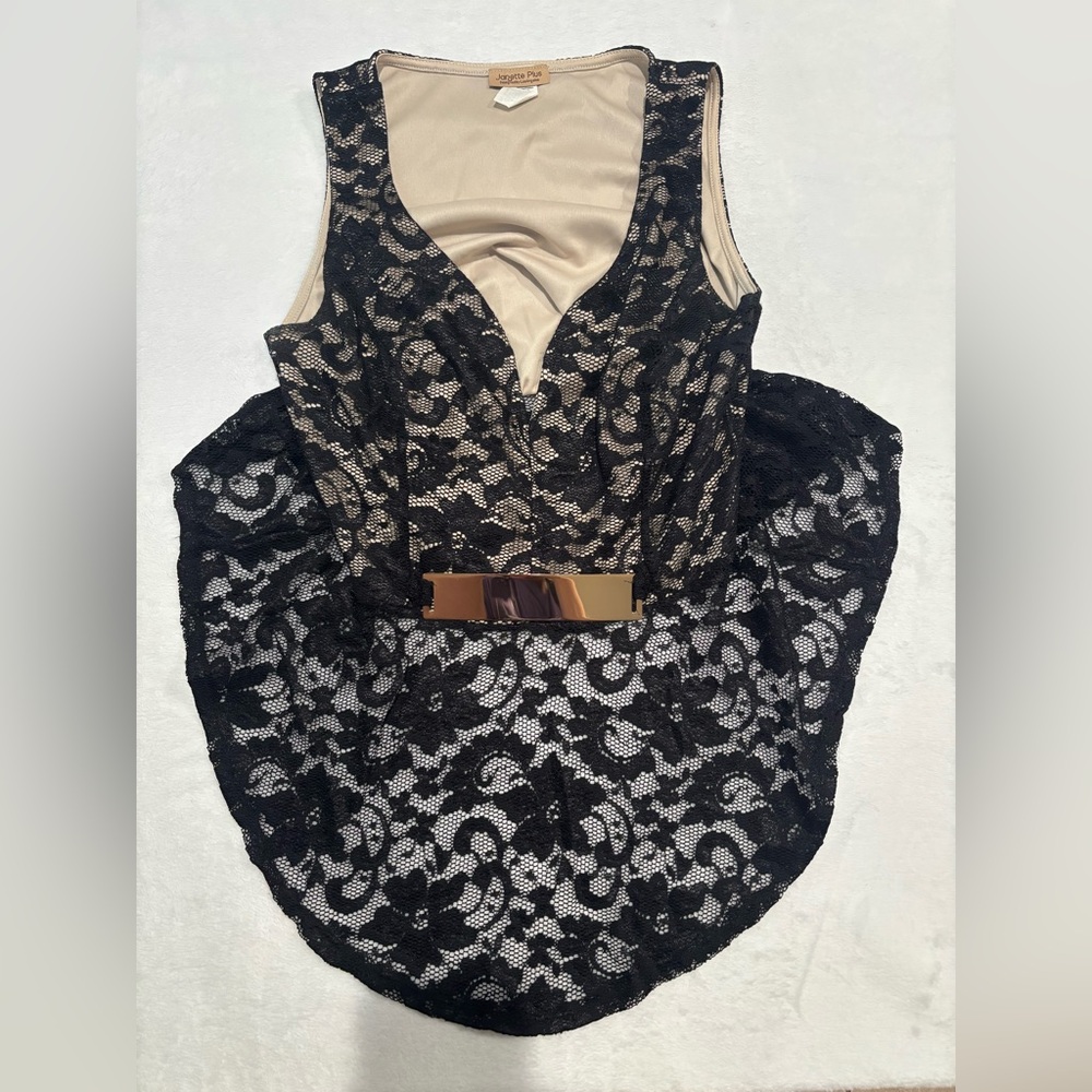 Elegant Black Lace top with Gold Belt